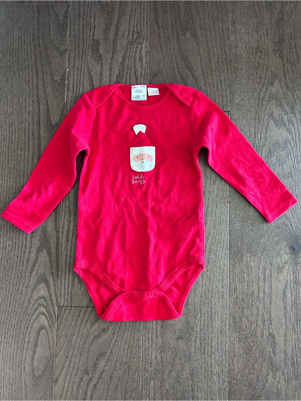 Zara Size 18-24 month Santa Christmas Bodysuit Long Sleeve Tee